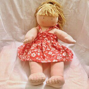 Pottery Barn Kids 15" Cotton Posable Waldorf Doll w/ Dress Blonde Yarn Hair